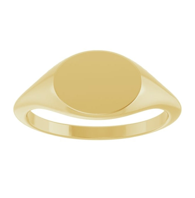 10K Yellow Gold Oval 10 X 8 Mm Brush Polished Signet Ring Size 7