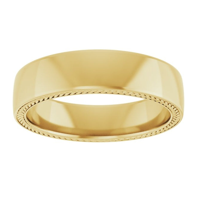 14K Yellow Gold Wheat Pattern Inlay 6 mm Comfort-Fit Half Round Band Size 10