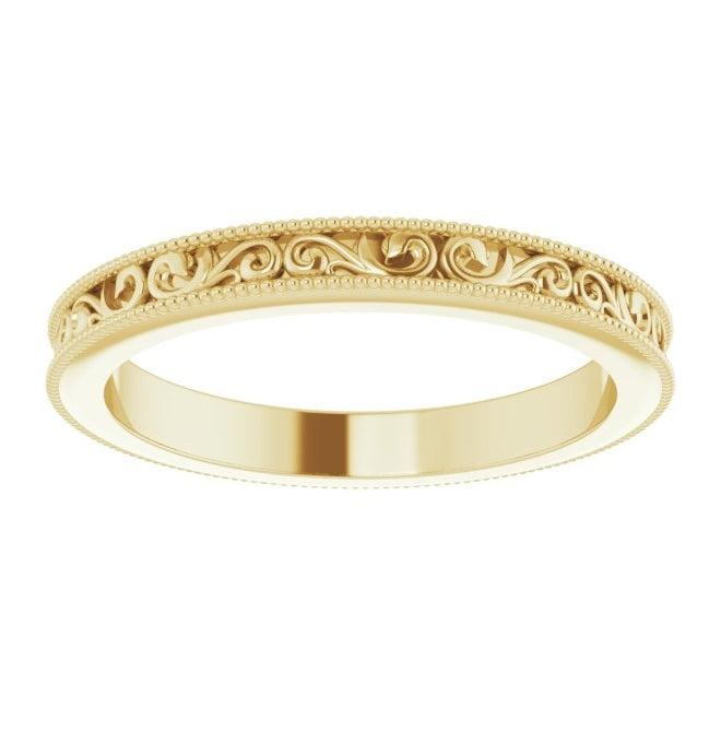 10K Yellow Gold 2.5 Mm Polished Milgrain Sculptural Standard-Fit Band With Bead Blast Finish Size 9