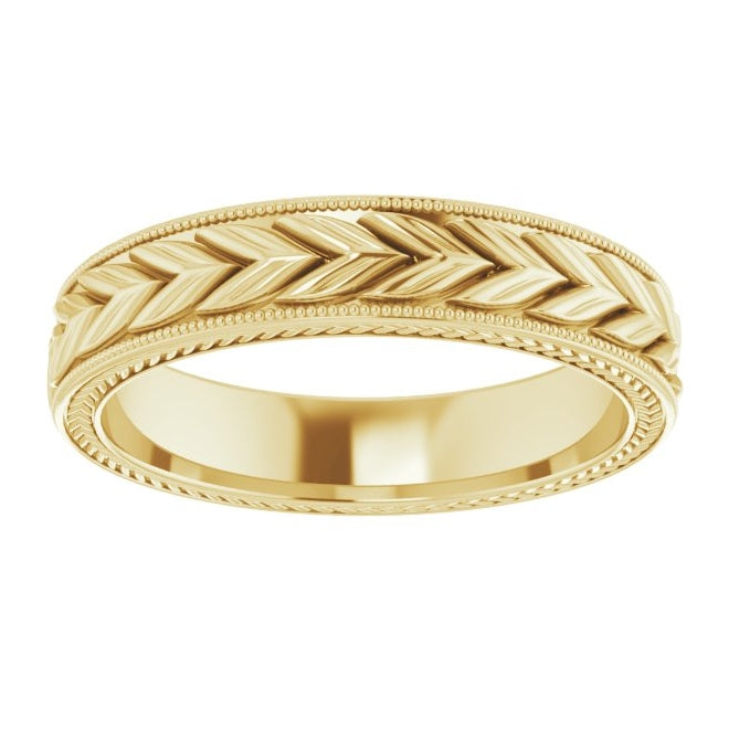 10K Yellow Or White Gold Milgrain Edge Wheat Pattern Flat Band