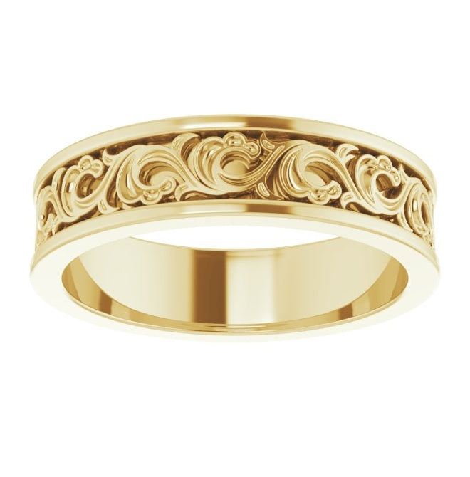 14K Yellow Gold 6 mm Sculptural Flat Band Size 10.5