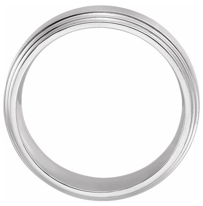 14K White Gold 7 Mm Polished Double Stepped-Edge Comfort-Fit Band With Satin Finish Size 8.5