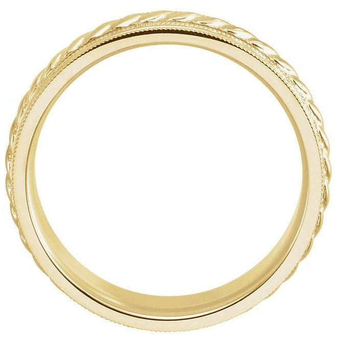 10K Yellow Gold 7 mm Milgrain Edge Rope Comfort-Fit Half Round Band Size 4