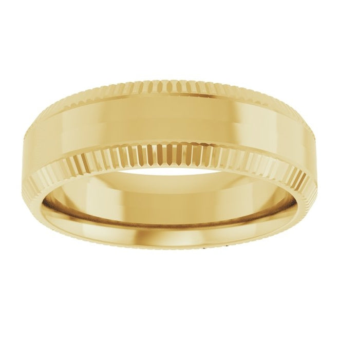 14K Yellow Gold 6 mm Beveled-Edge Grooved Comfort-Fit Half Round Band Size 10.5
