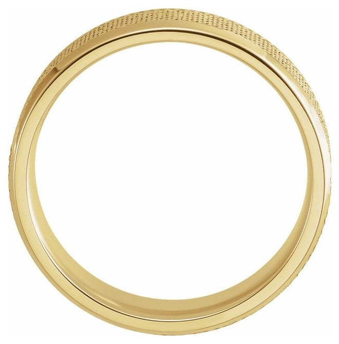 10K Yellow Gold 6 mm Knurled Beveled-Edge Band Size 9