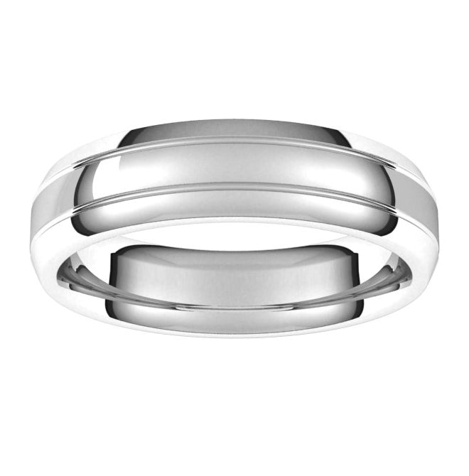 14K White Gold 5 mm Beveled-Edge Grooved Comfort-Fit Half Round Band Size 9