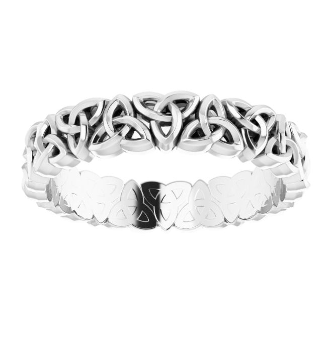 14K White Gold Polished Celtic-Inspired Standard-Fit Band Size 6.5