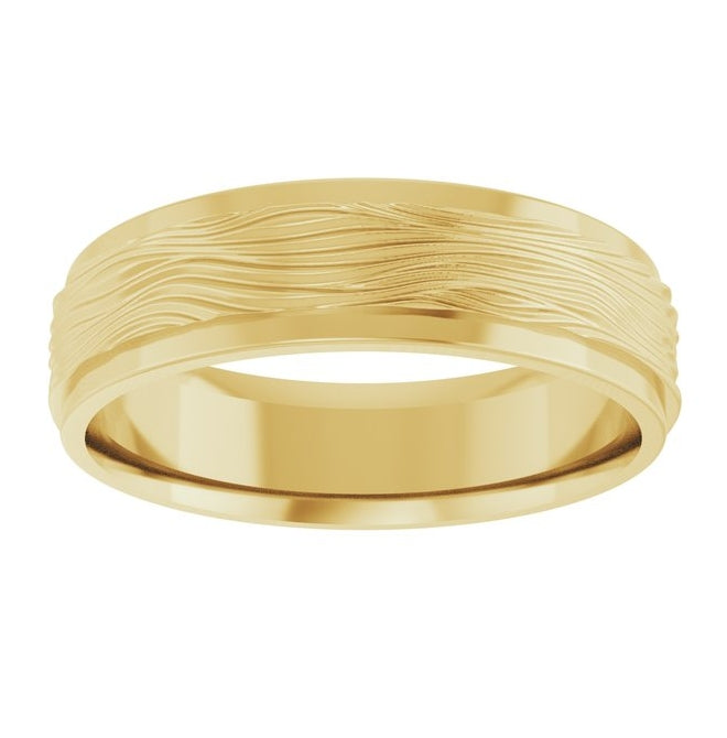 14K Yellow Gold 6 mm Stepped-Edge Textured Comfort-Fit Flat Band Size 8.5