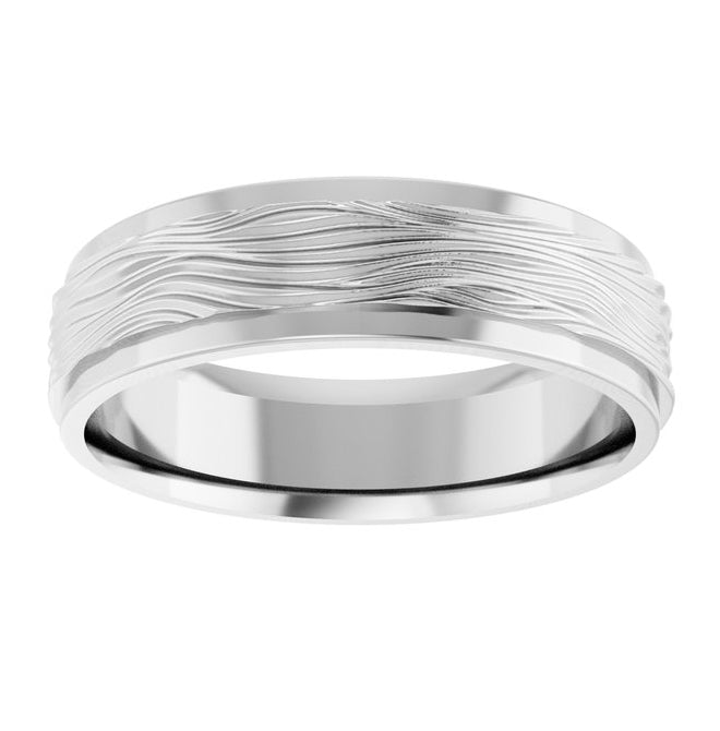 10K White Gold 6 mm Stepped-Edge Textured Comfort-Fit Flat Band Size 9.5
