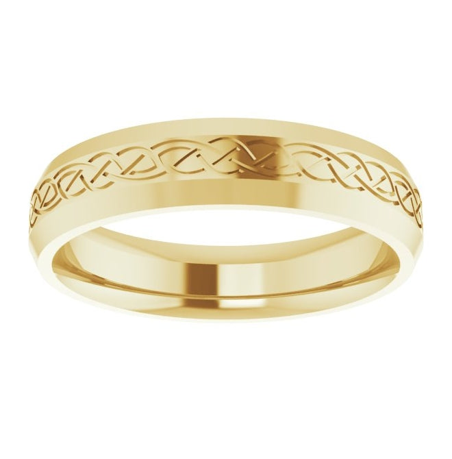 14K Yellow Or White Gold 5 mm Beveled-Edge Celtic-Inspired Comfort-Fit Flat Band