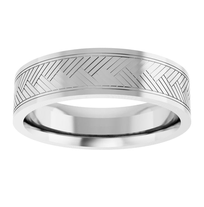 10K White Gold 6 mm Patterned Wedding Band Size 10