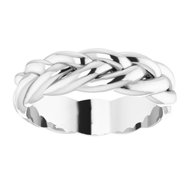 10K White Gold 6 Mm Polished Woven Standard-Fit Band Size 8.5