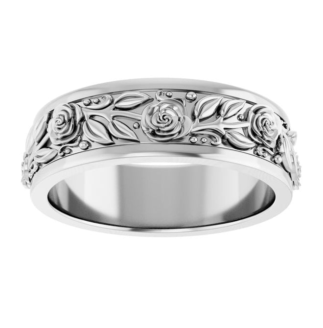 Sterling Silver 7 mm Floral Flat Band Size 10