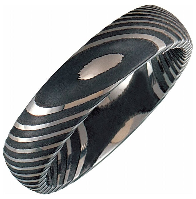 Damascus Steel 6 mm Comfort-Fit Half Round Band