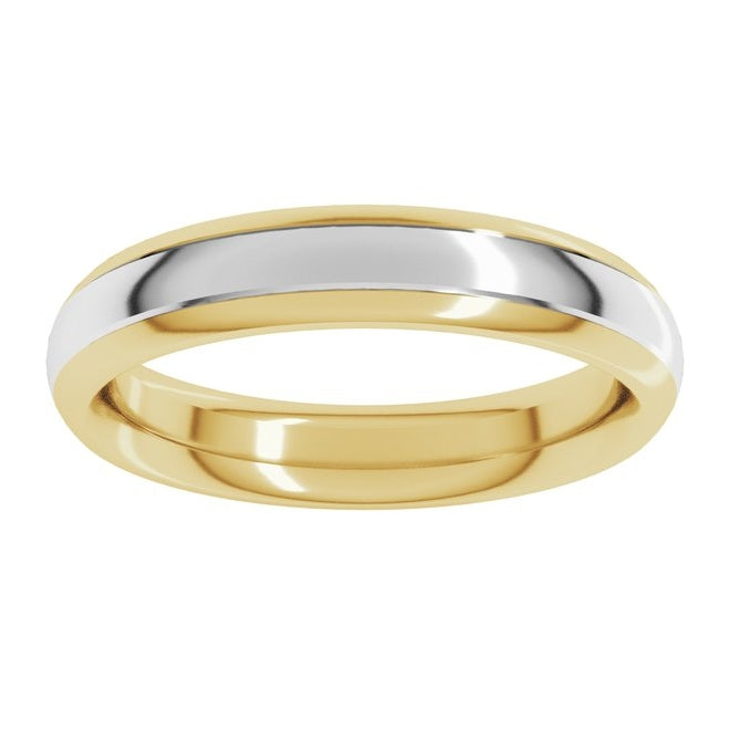 14K Yellow/White Gold 4 mm Stepped Beveled-Edge Inlay Comfort-Fit Half Round Band Size 7