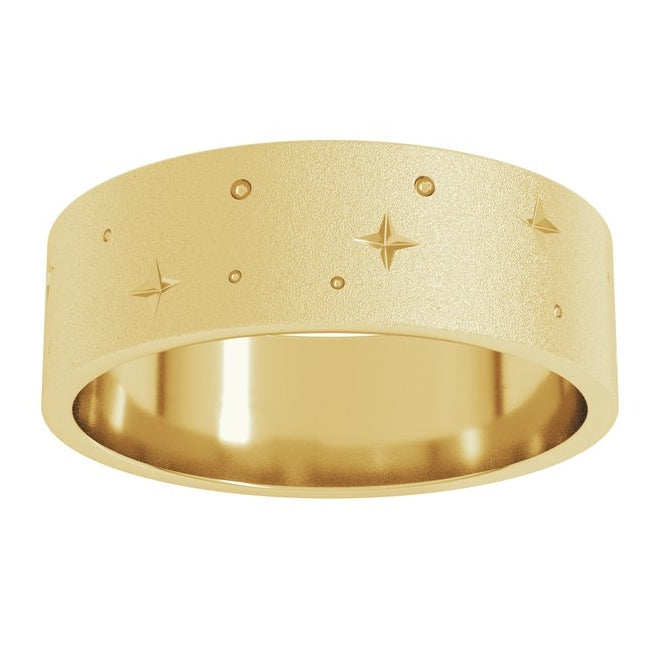 18K Yellow Gold 7 mm Star Band with Glass Blast Finish Size 7