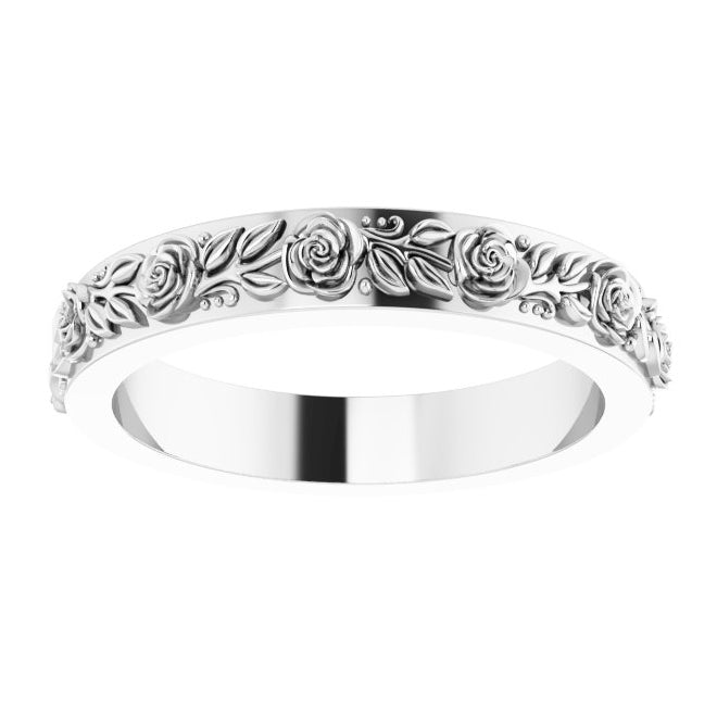 14K Yellow Gold Or Sterling Silver 2.7 mm Floral Flat Band