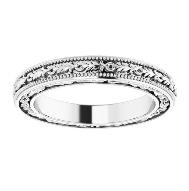 10K White Gold Polished Milgrain Floral Band Size 4