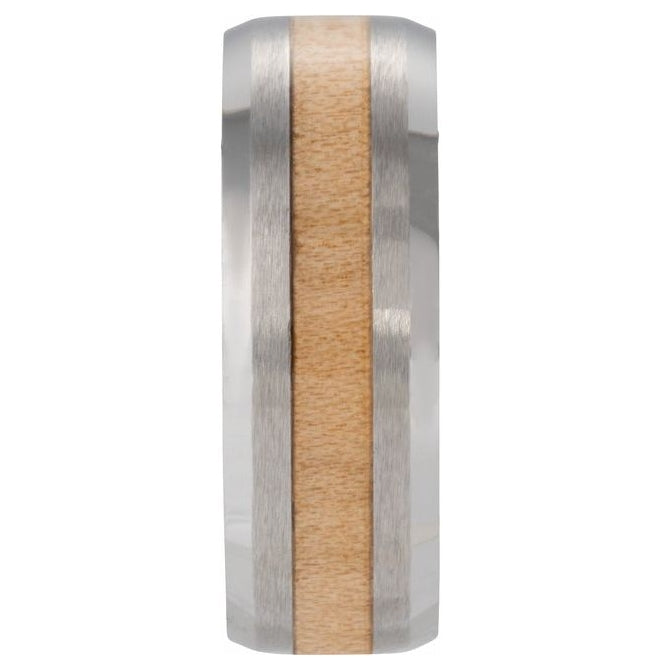 Tungsten Beveled-Edge Cypress Wood Inlay 6 mm Comfort-Fit Band Size 11.5