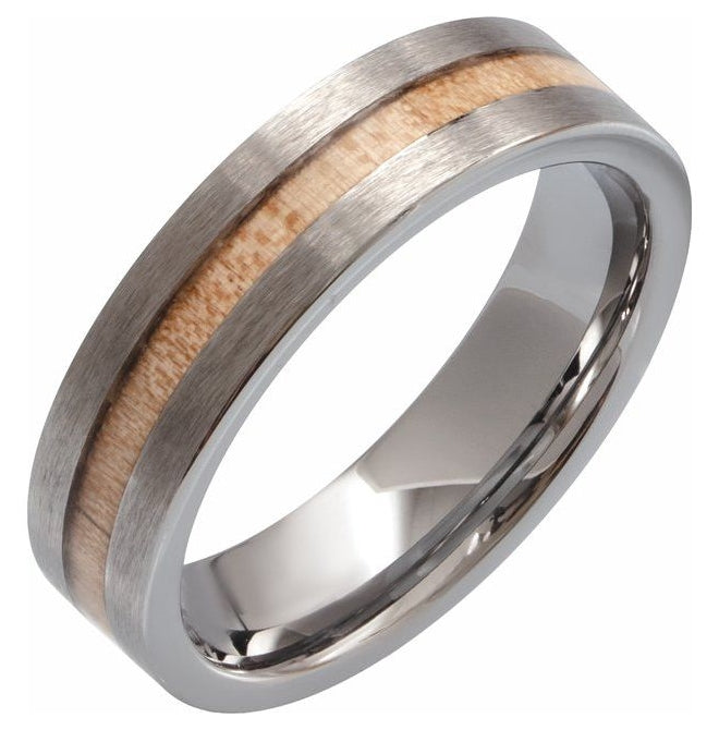 Tungsten Cypress Wood Inlay 6 mm Comfort-Fit Flat Band