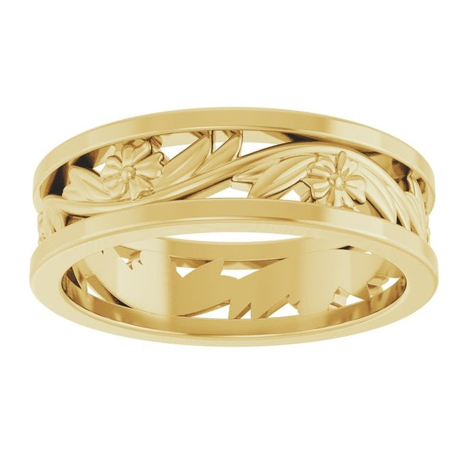14K Yellow Gold Or White Gold 5.8 mm Polished Sculptural Floral Flat Band