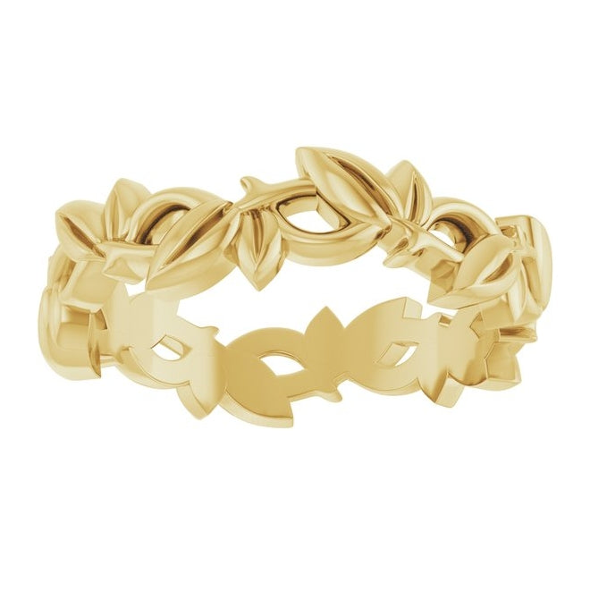 14K Yellow Gold 4.5 mm Floral Pierced Band Size 7