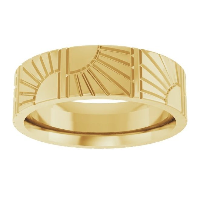 14K Yellow Gold 6 Mm Polished Art Deco Flat Band Size 9