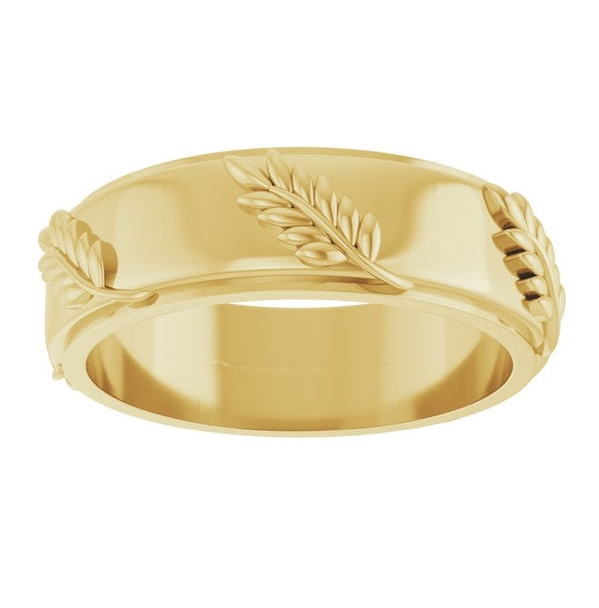 14K Yellow Gold 5 mm Stepped-Edge Floral Flat Band