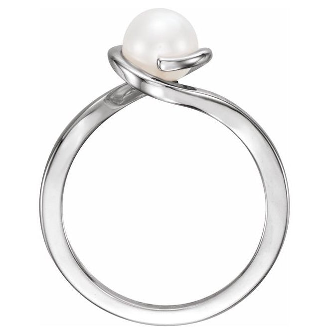 Sterling Silver 6.5-7.0 Mm Polished Cultured White Freshwater Pearl Ring Size 7
