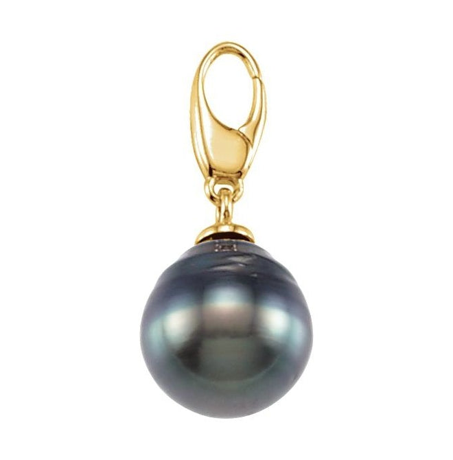 14K Yellow Gold 24.6 X 10 Mm Polished Cultured Gray Tahitian Pearl Charm/Pendant