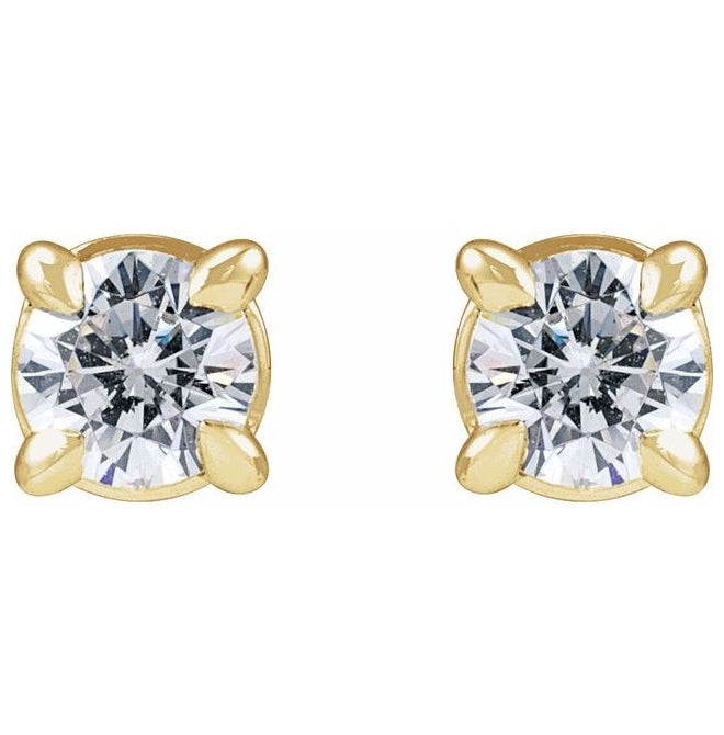 14K Yellow Round Pair 3.2Mm Si1-Si2, G-H Friction Backs 4-Prong Polished 1/4 Ctw Lab-Grown Diamond 4-Prong Claw Cocktail Style Stud Earrings