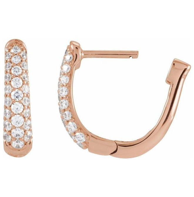 14K Rose Gold Round 14.9 Mm 3.9 Mm 1.7Mm I1, G-H Pair Hinged Polished 1/2 Ctw Natural Diamond Hoop Earrings