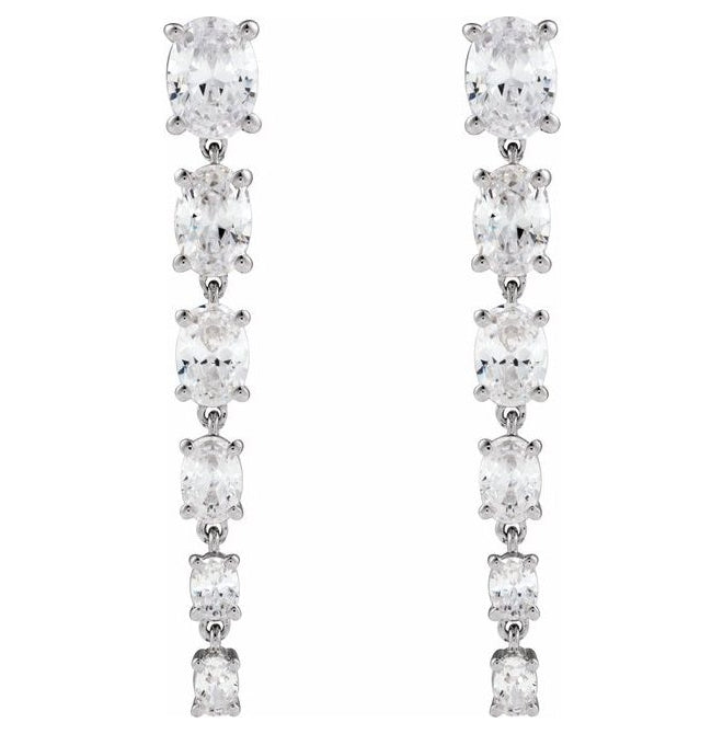 14K Yellow Or White Gold Oval 6.3 X 4.7 Mm Pair Friction Backs Polished 3 1/4 Lab-Grown Diamond Drop Earrings