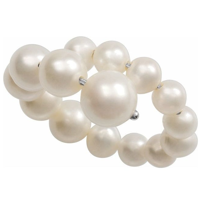 Sterling Silver Polished Cultured Freshwater Pearl Graduated Flexible Ring Size 7