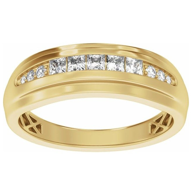 14K Yellow Or White Gold Square 2.4 X 2.4 Mm Polished 1/2 Ctw Natural Diamond Stepped Accented Tapered Band