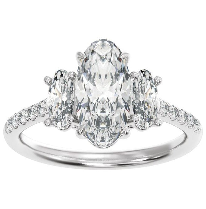14K White Gold Oval 12.1 X 6.05 Mm Vs2, E-F Polished 2 3/4 Ctw Lab-Grown Diamond Engagement Ring Size 7