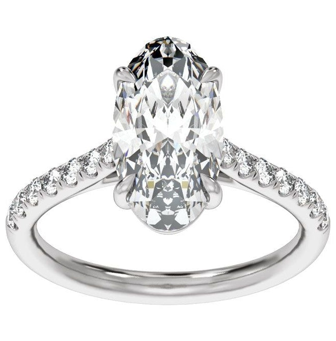 14K White Gold Oval 12.1 X 6.05 Mm Vs2, E-F Polished 2 1/3 Ctw Lab-Grown Diamond Engagement Ring Size 7