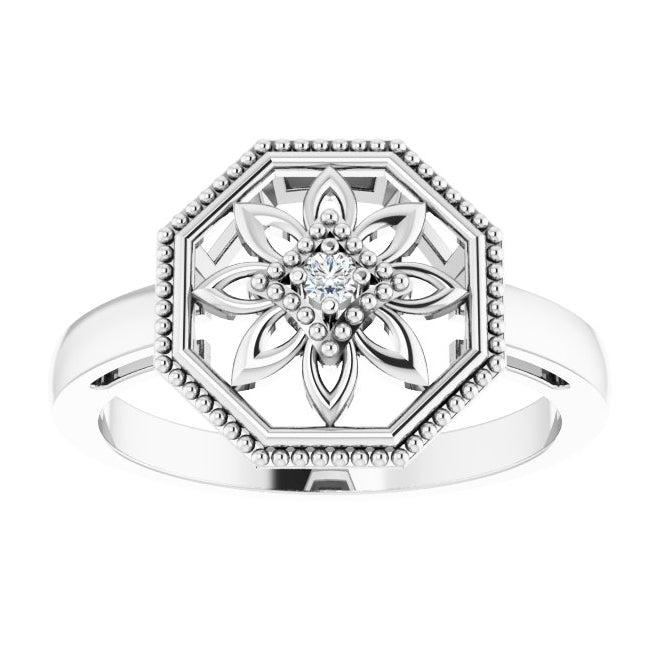 Sterling Silver Round 1.9 Mm I2, H+ Polished .03 Ctw Natural Diamond Filigree Ring Size 8