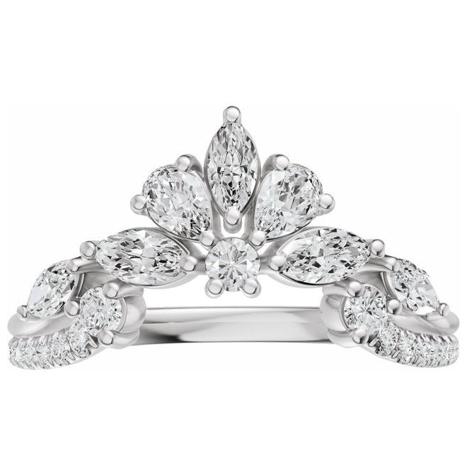 14K White Gold Marquise 4.5 X 2.2 Mm Polished 3/4 Ctw Lab-Grown Diamond Contour Band Size 7