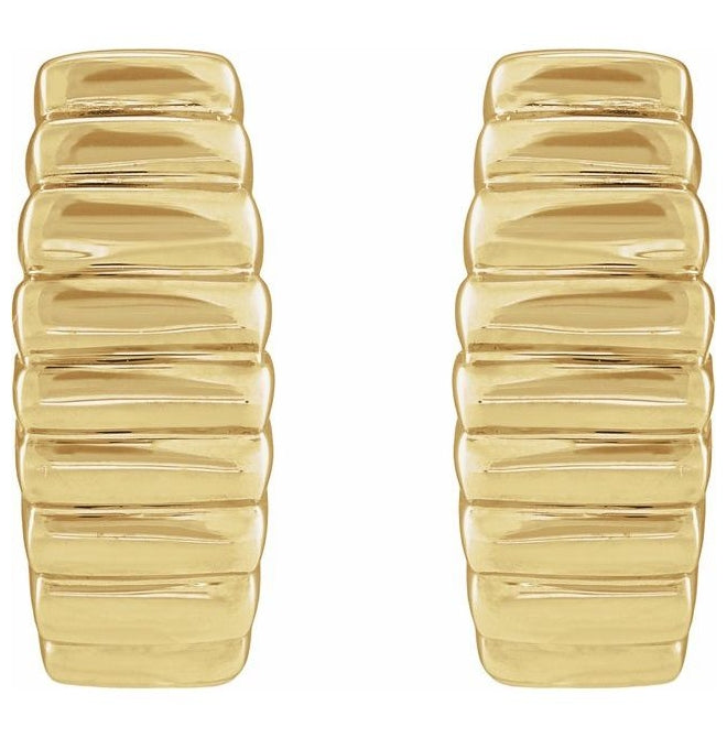 14K Yellow Gold Electroform Puffed 15 mm J-Hoop Earrings