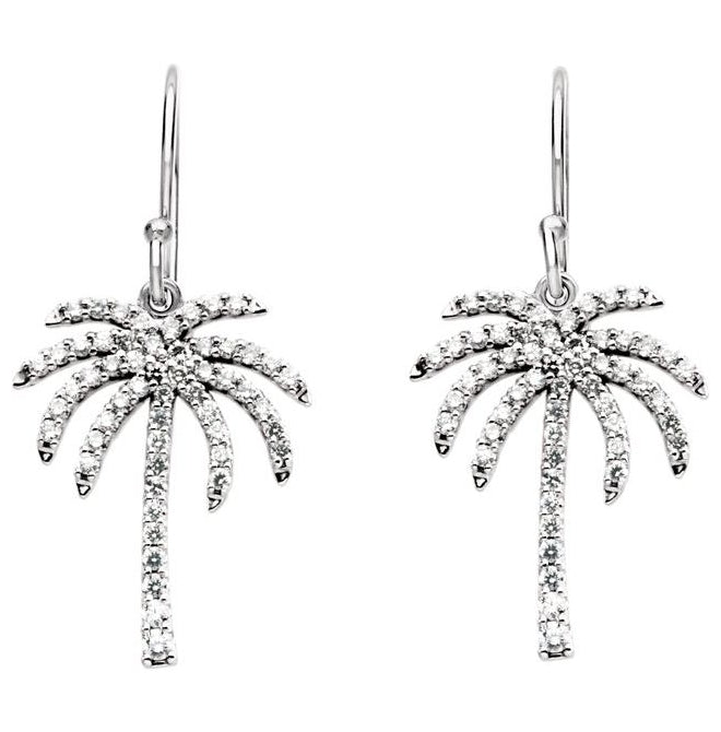 14K White Gold 3/8 CTW Natural Diamond Palm Tree Earrings