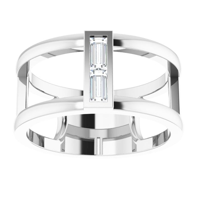 14K White Gold Straight Baguette 4 X 2 Mm Polished 1/4 Ctw Natural Diamond Negative Space Ring Size 7