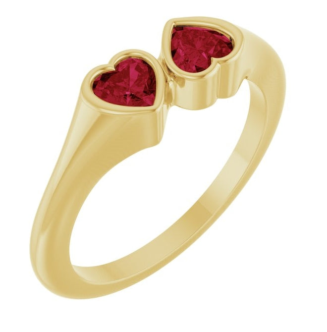 14K Yellow Gold 4 X 4 Mm Polished Lab-Grown Gem Two-Stone Bezel Set Ring