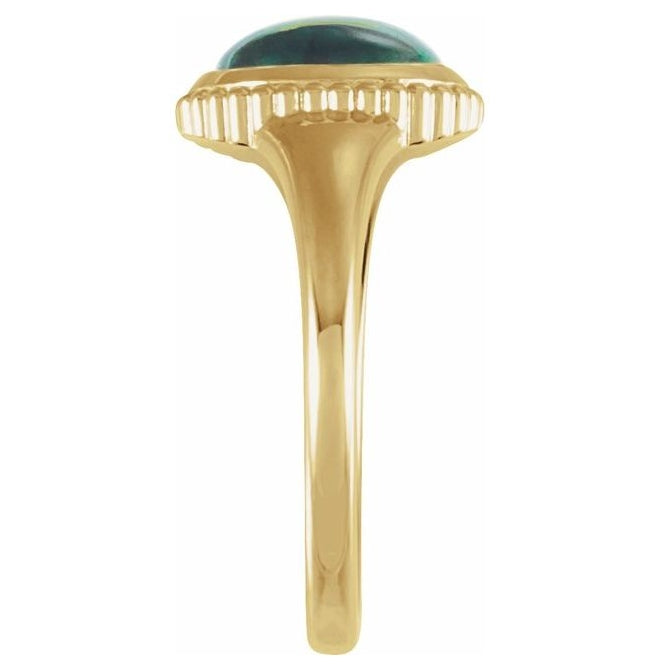 14K Yellow Gold Oval 9 X 7 Mm Polished Lab-Grown Emerald Solitaire Cabochon Ring Size 7