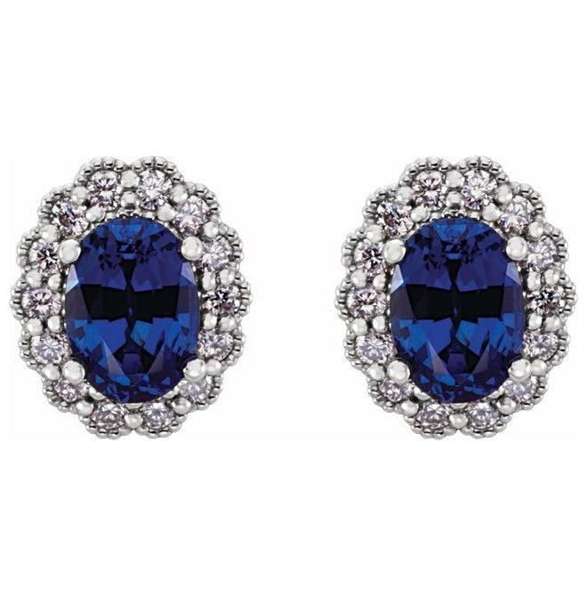 14K White Gold Lab-Grown Blue Sapphire & 1/3 CTW Natural Diamond Earrings