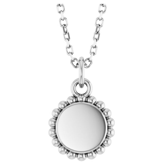 14K Yellow Or White Gold Or Sterling Silver 12.5 X 7.9 Mm 16-18 In Polished Engravable Round Beaded Necklace