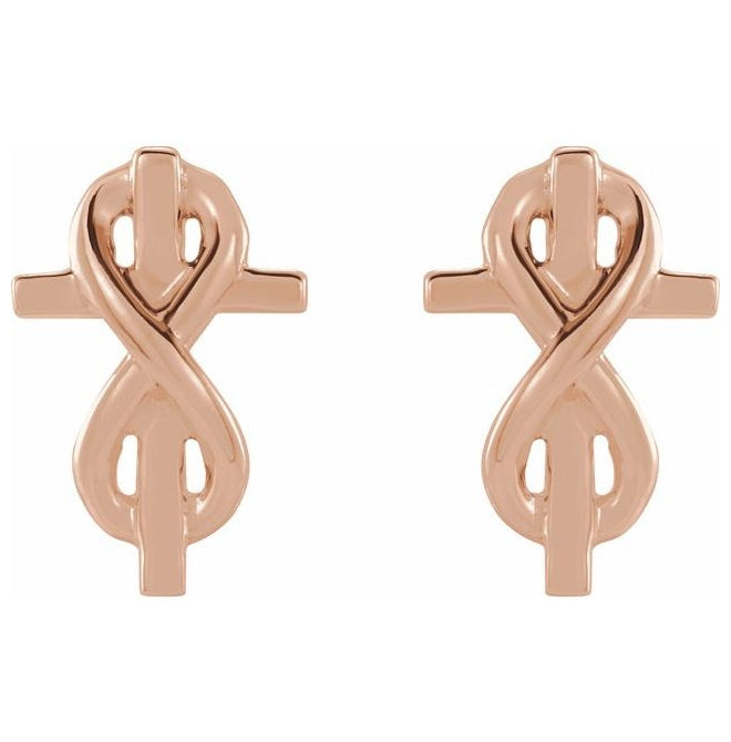 14K Rose Gold Infinity-Inspired Cross Earrings