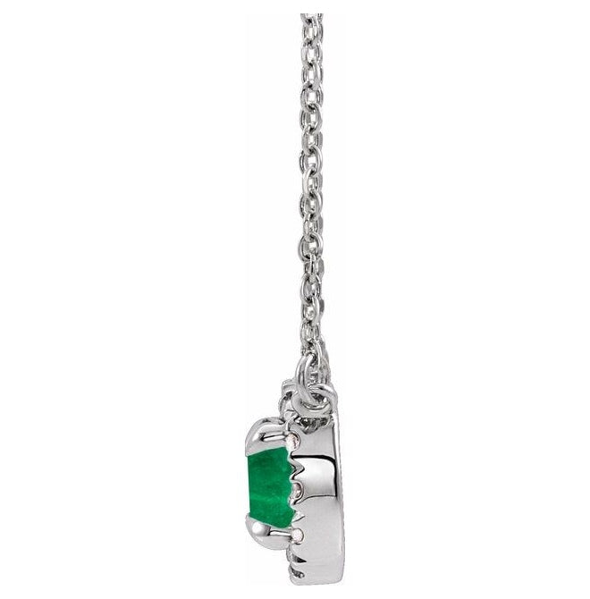 14K White Gold Round 5.5Mm I1, G-H 16 In Polished Natural Emerald And 1/10 Ctw Natural Diamond Necklace