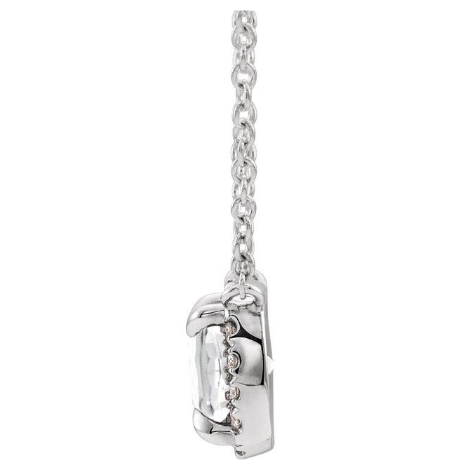 14K White Gold Square 3.5 X 3.5 Mm I1, G-H 16 In Polished Natural White Sapphire And .05 Ctw Natural Diamond Necklace