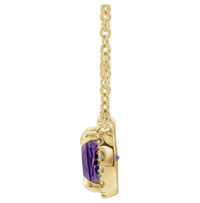 14K Yellow Gold Square 4 X 4 Mm I1, G-H 18 In Polished Natural Amethyst And .05 Ctw Natural Diamond Necklace